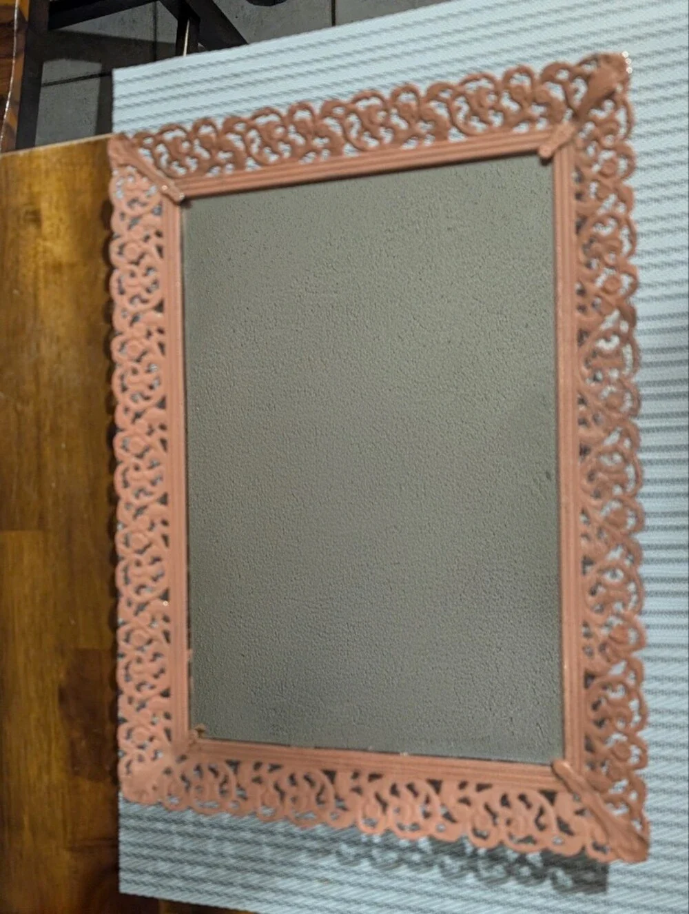 Vintage Filigree Vanity Mirror Tray Pink